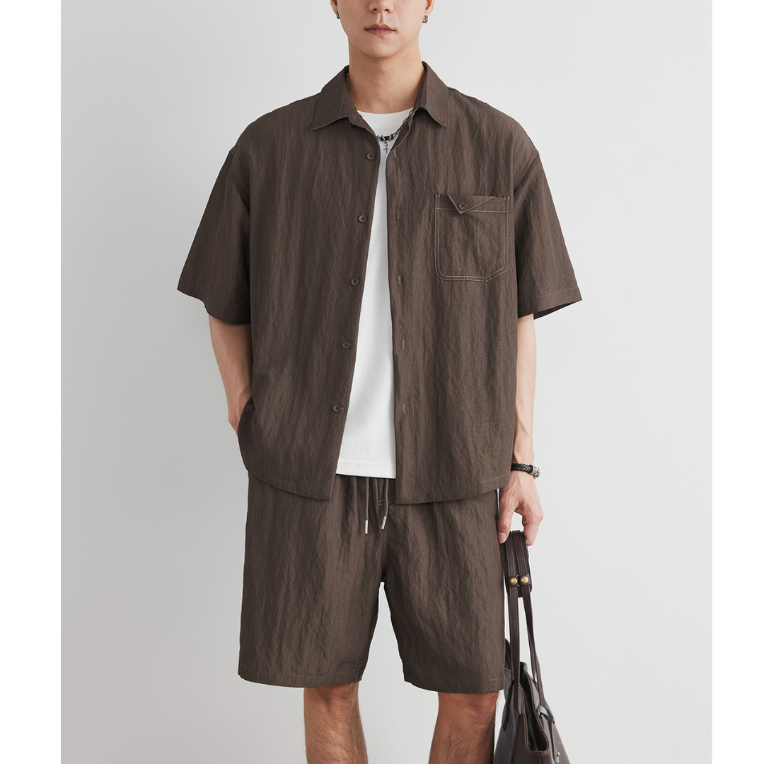 ビスコースナイロン　フラップシャツ　ショートパンツ　セットアップ　N1468