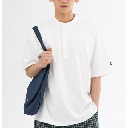 コットンポリエステル　ヘンリーネック　Tシャツ　N446