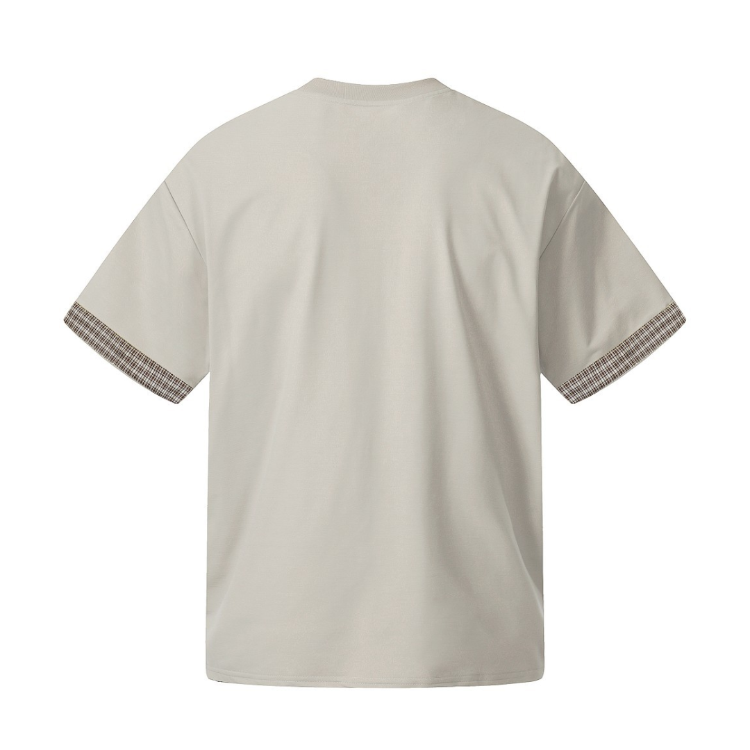 カフスチェック　フェイクレイヤードTシャツ　N1619