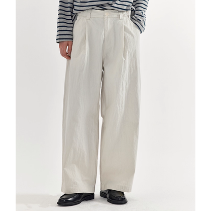 コットンナイロン  タックワイド　ストレートパンツ N733