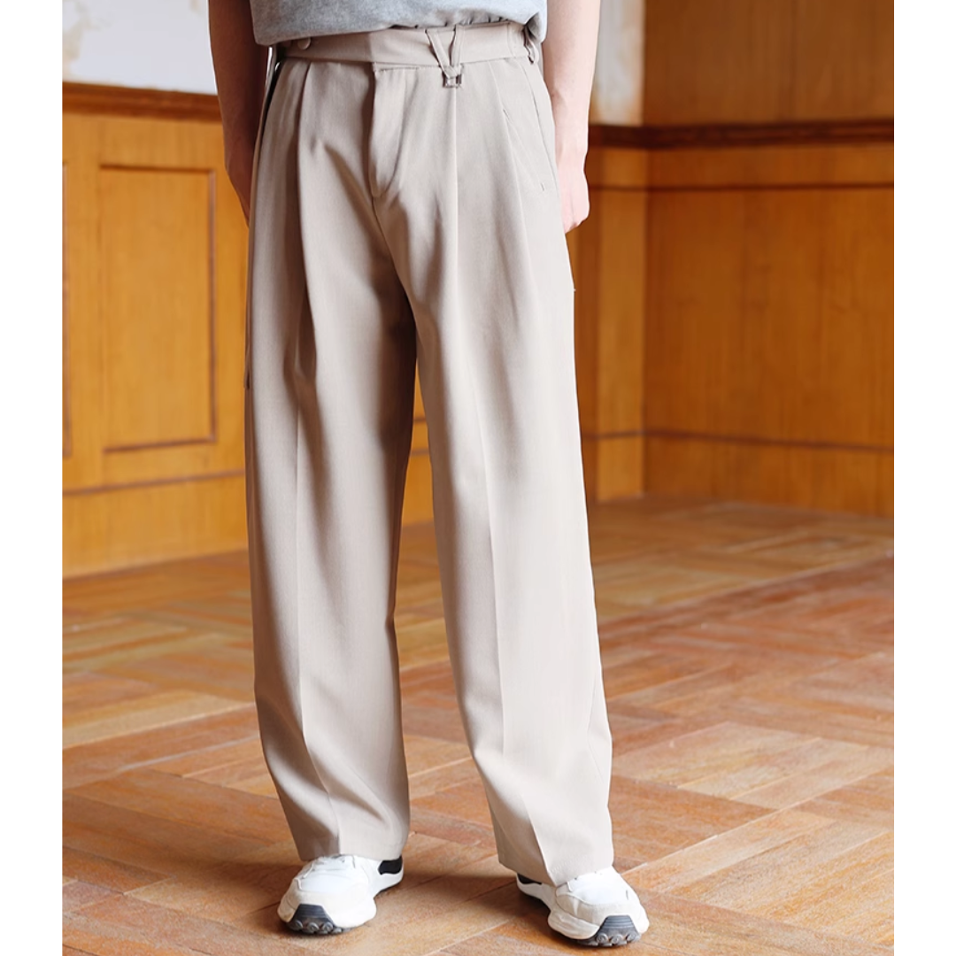 ポリエステル　ベルテッド　ワイドタックパンツ　N298