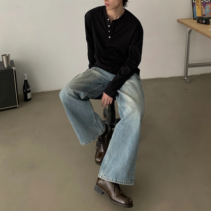 スラブコットン　ヘンリーネック　長袖Tシャツ　N658