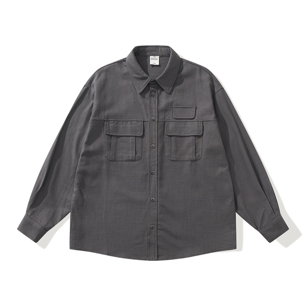 Slub Cotton Triple Flap Pocket Shirt N1677 グレー