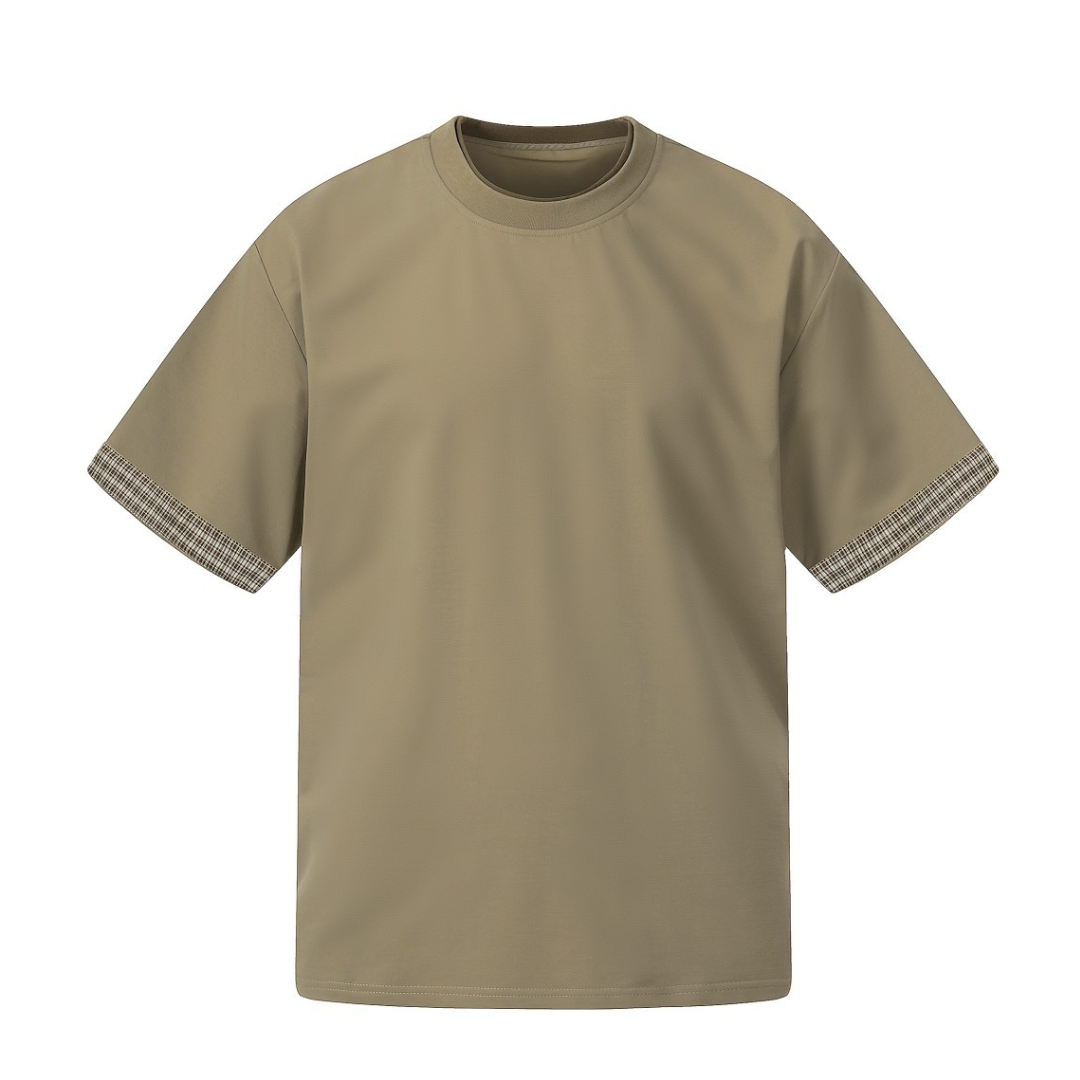 カフスチェック　フェイクレイヤードTシャツ　N1619