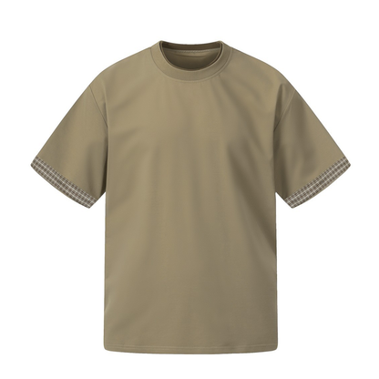 カフスチェック　フェイクレイヤードTシャツ　N1619
