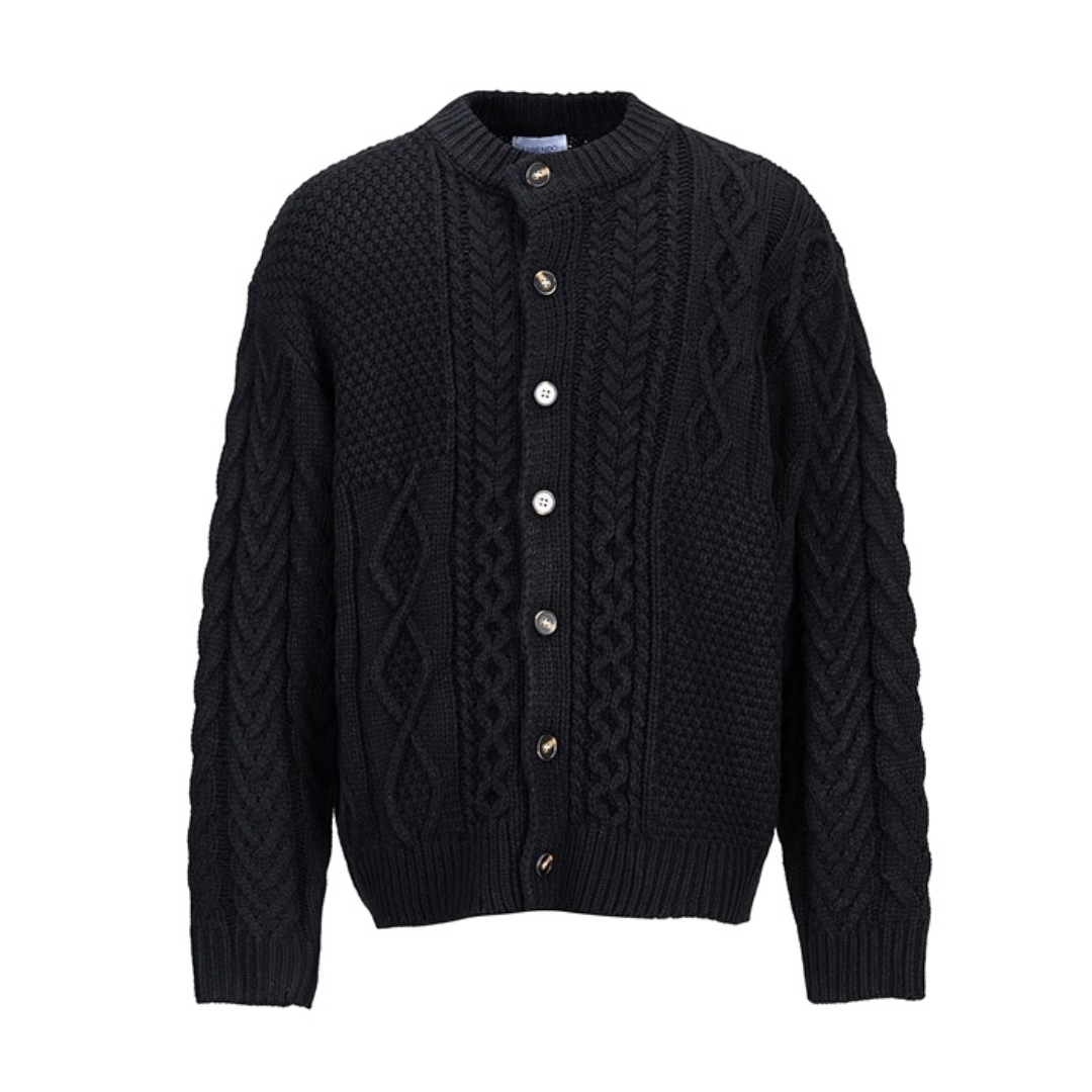 クレイジー ケーブルニット クルーネック カーディガン　N942