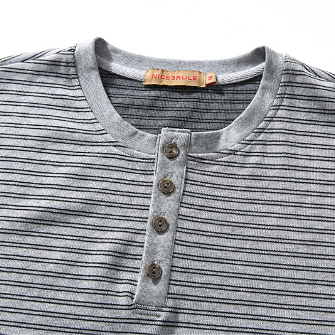 ストレッチボーダー　ヘンリーネック　長袖Tシャツ　N1673