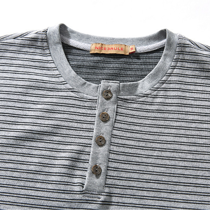 ストレッチボーダー　ヘンリーネック　長袖Tシャツ　N1673