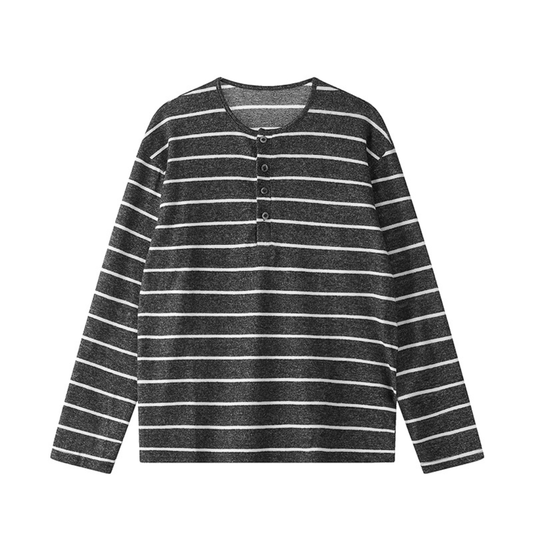 ナローボーダー　ヘンリーネック　長袖Tシャツ　N1653