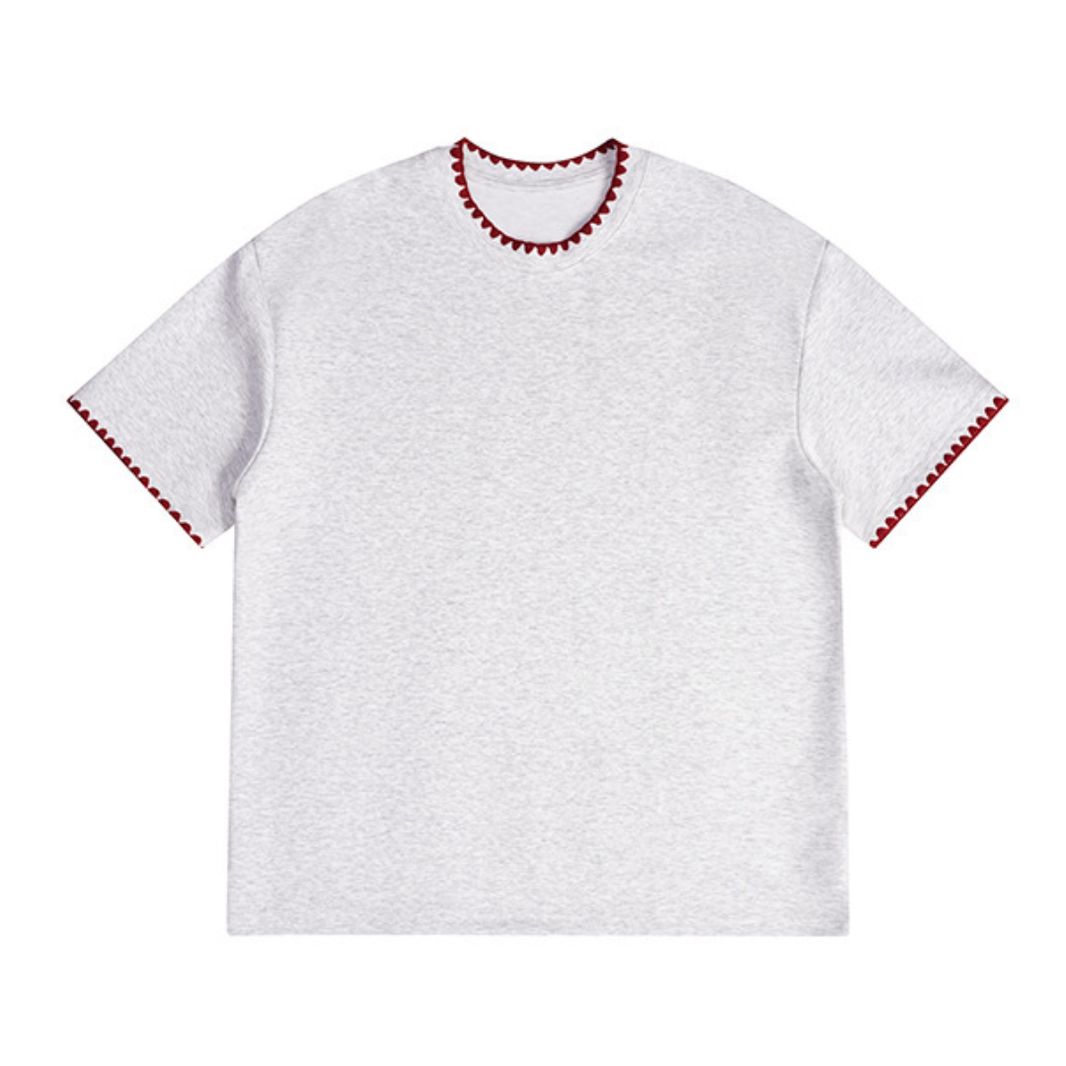 エンブロイダリーネック　Tシャツ　N1257 ライトグレー