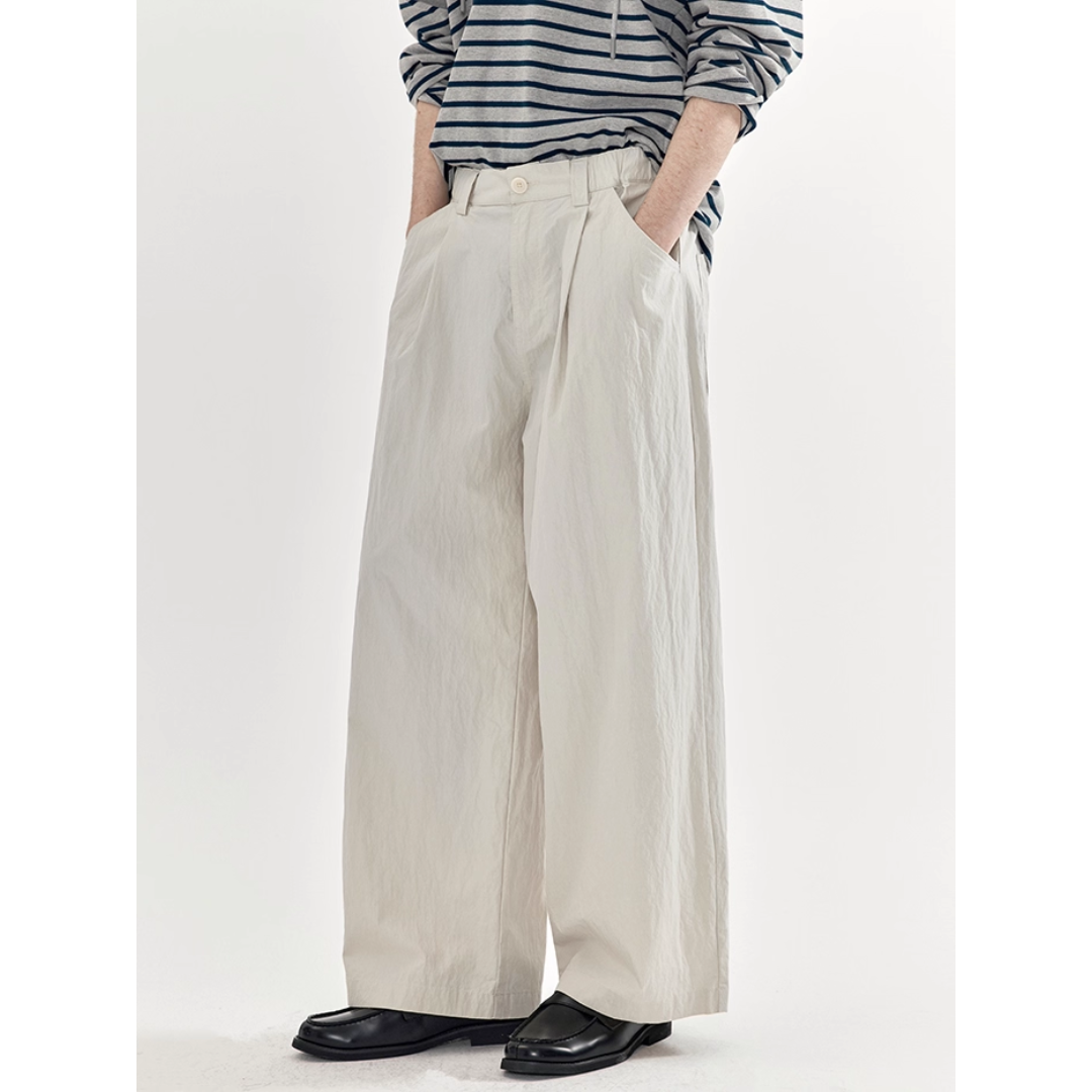 コットンナイロン  タックワイド　ストレートパンツ N733