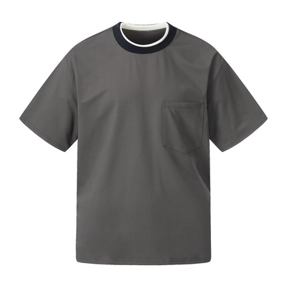フェイクレイヤードネック　ストレッチ　半袖Tシャツ　N1598