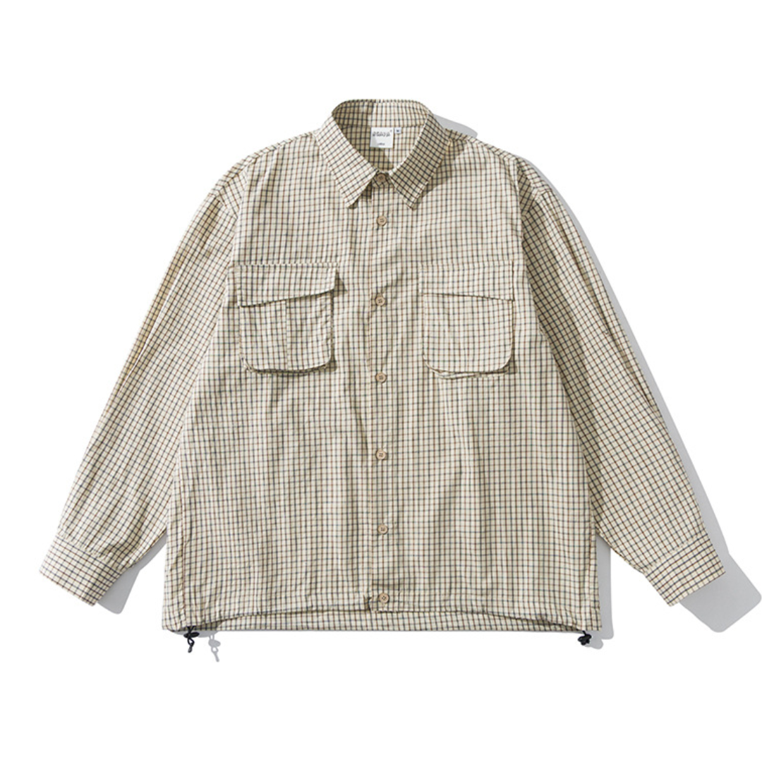 ダブルフラップ　ドローコードヘム　チェックシャツ　N1247