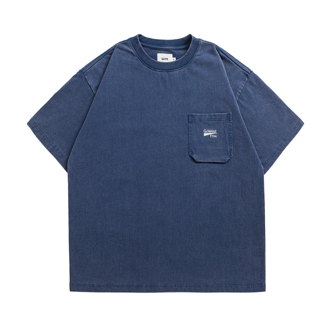 【Gowest Free】Embroidered Pocket T-shirt N1625 ブルー