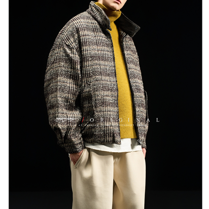 [YMORIGINAL] White Duck Down Tweed Check Jacket N848