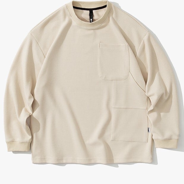 ポケット付き　ヘビーワッフル長袖Ｔシャツ　B759