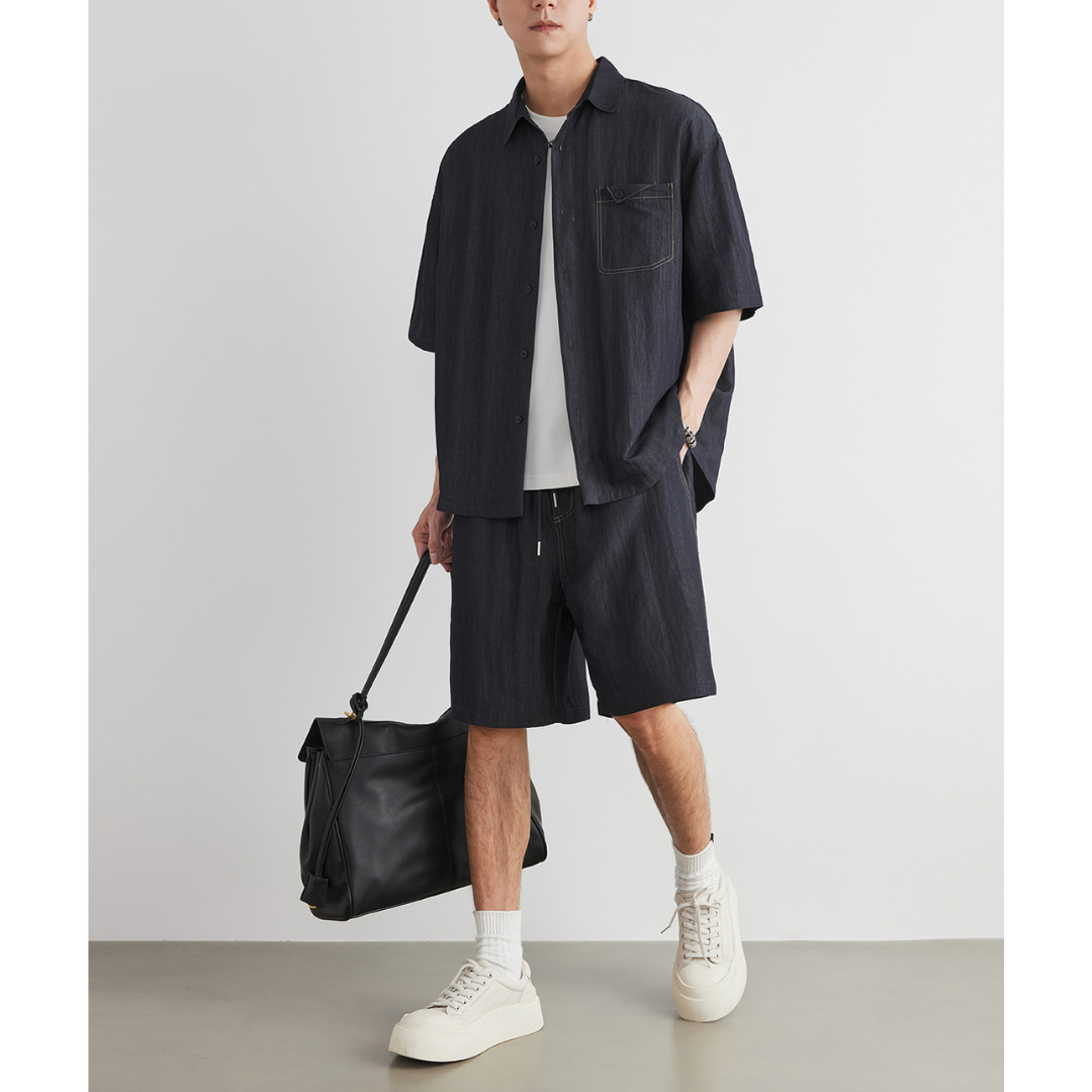 ビスコースナイロン　フラップシャツ　ショートパンツ　セットアップ　N1468
