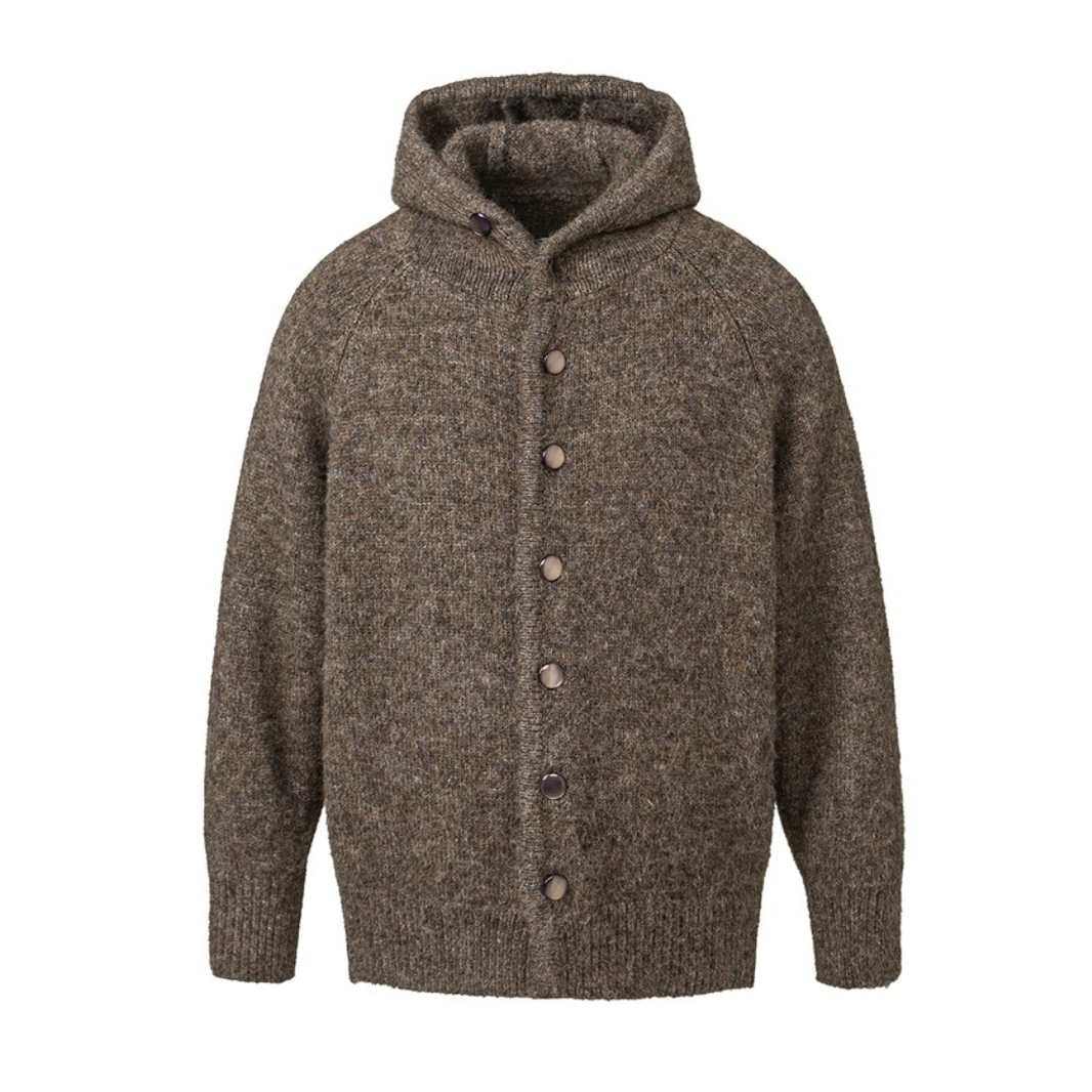 Wool Blend Shaggy Knit Hooded Cardigan N939 brown