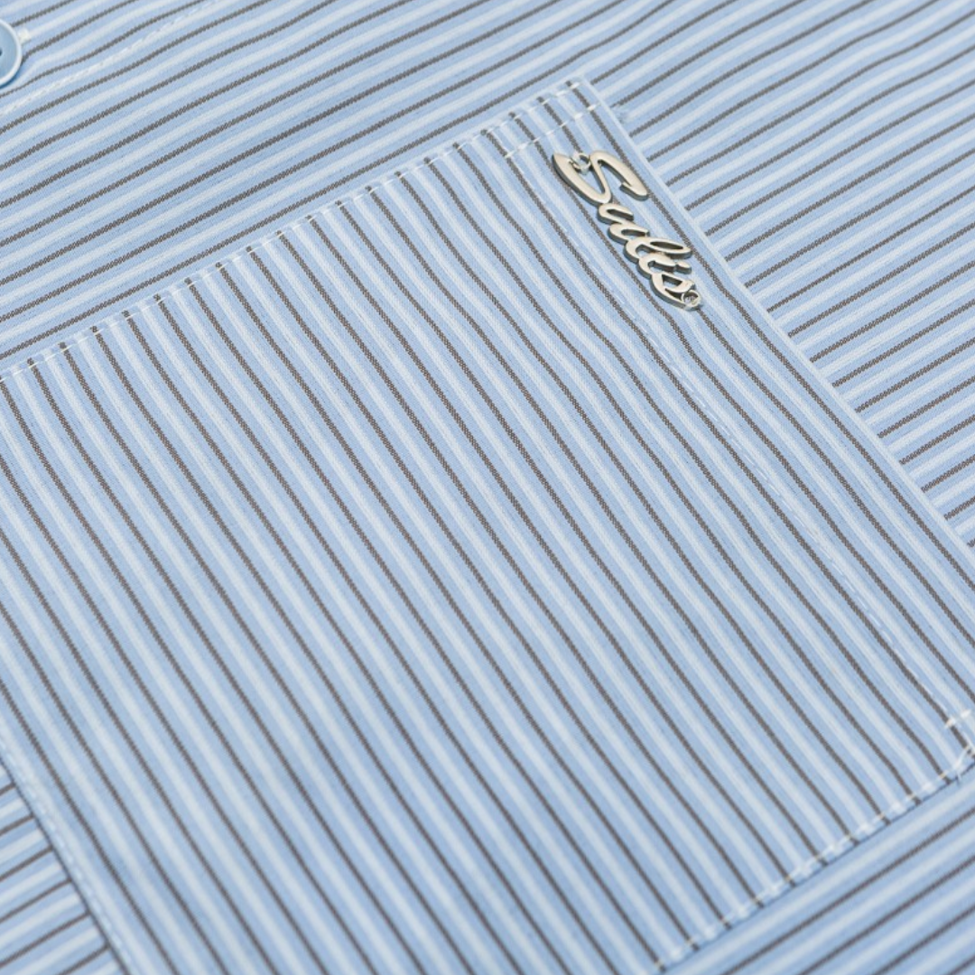 コットンポリ　マルチストライプ　レギュラーシャツ　N1273