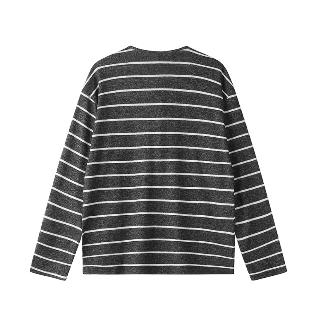 ナローボーダー　ヘンリーネック　長袖Tシャツ　N1653
