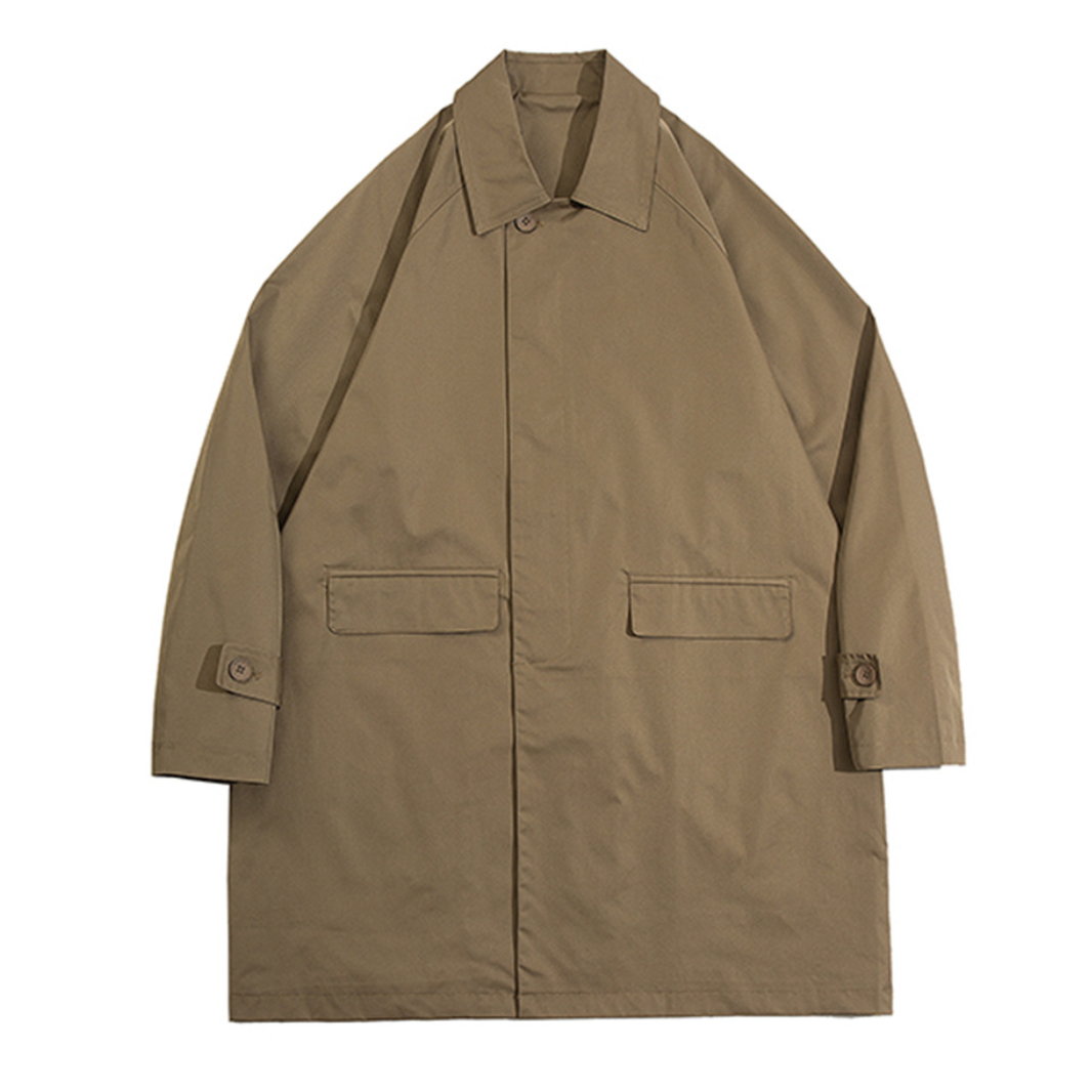 High-Density Polyester Wide Stand Collar Coat N1274 カーキ
