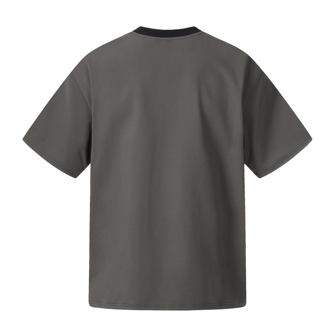 フェイクレイヤードネック　ストレッチ　半袖Tシャツ　N1598