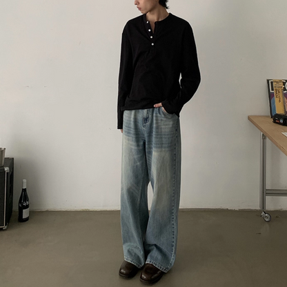 スラブコットン　ヘンリーネック　長袖Tシャツ　N658