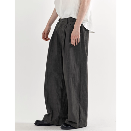 コットンナイロン  タックワイド　ストレートパンツ N733