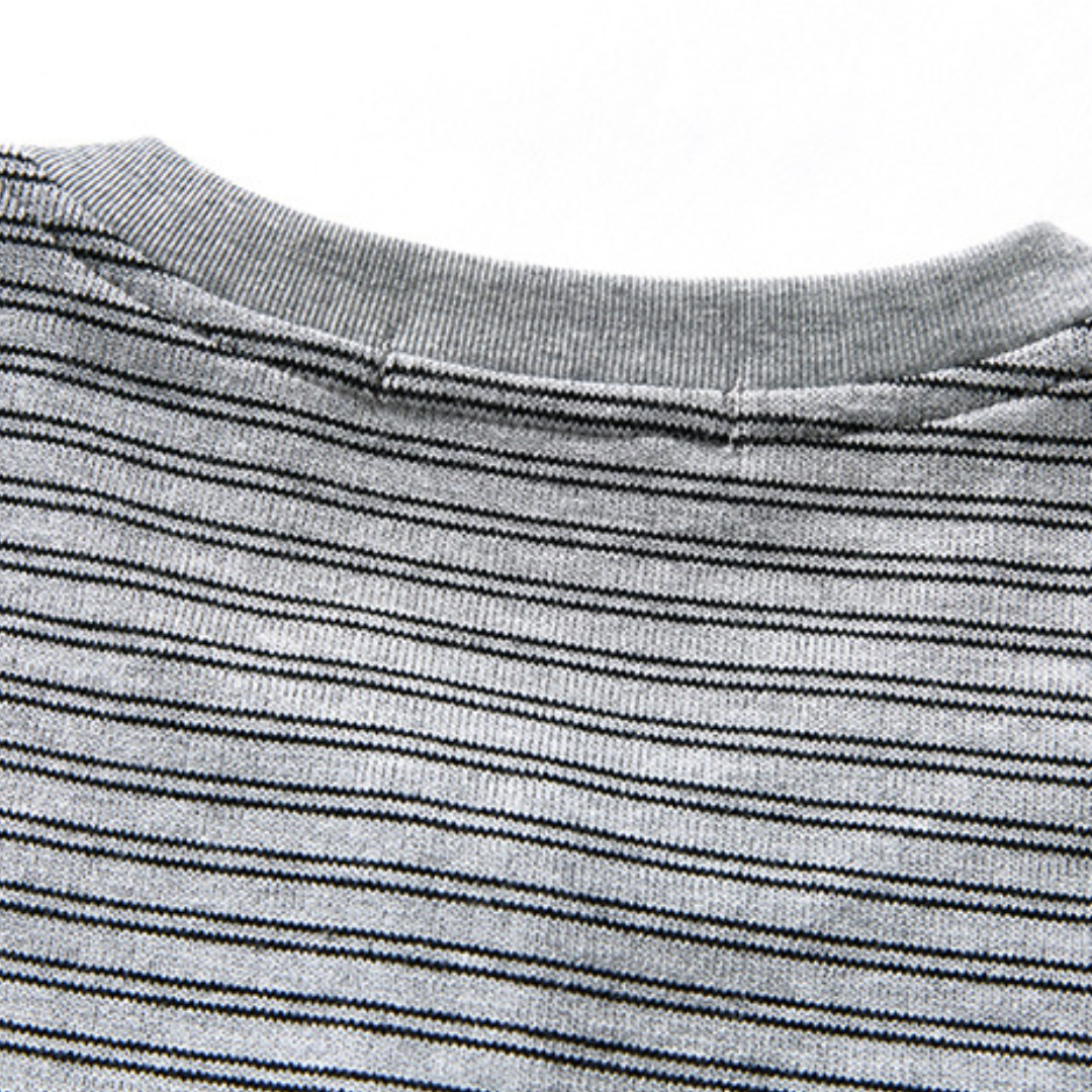 ストレッチボーダー　ヘンリーネック　長袖Tシャツ　N1673