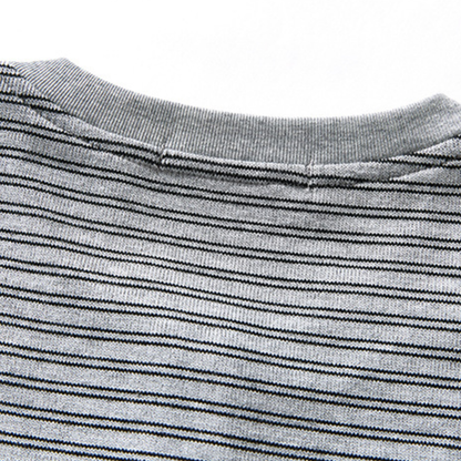ストレッチボーダー　ヘンリーネック　長袖Tシャツ　N1673