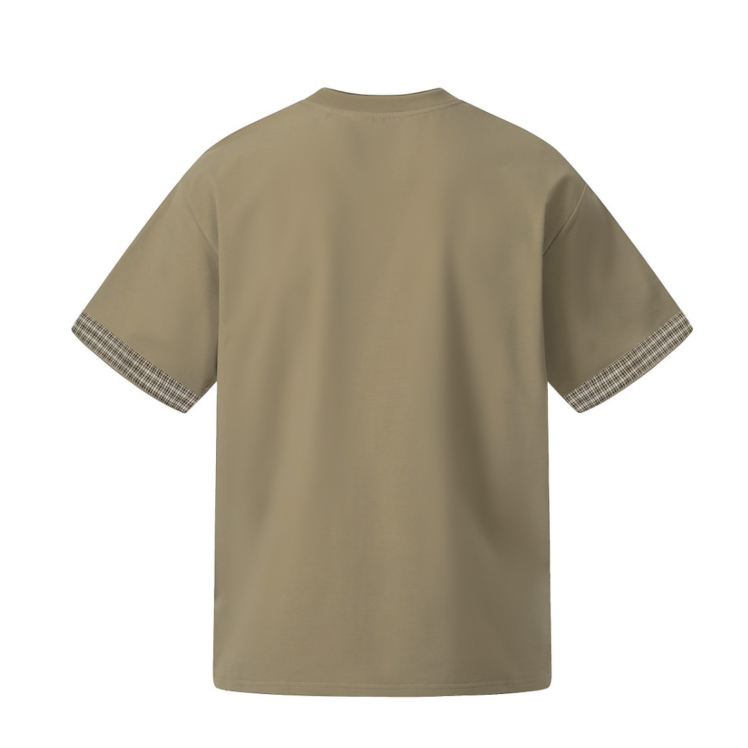 カフスチェック　フェイクレイヤードTシャツ　N1619
