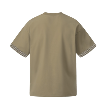 カフスチェック　フェイクレイヤードTシャツ　N1619