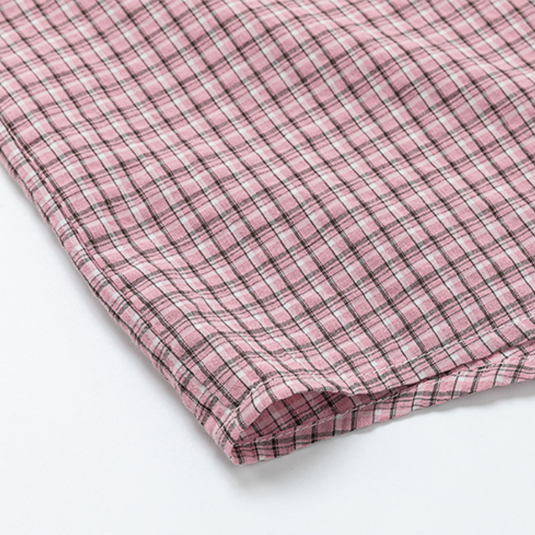 コットンポリ　ピンクチェック　レギュラーシャツ　N1670