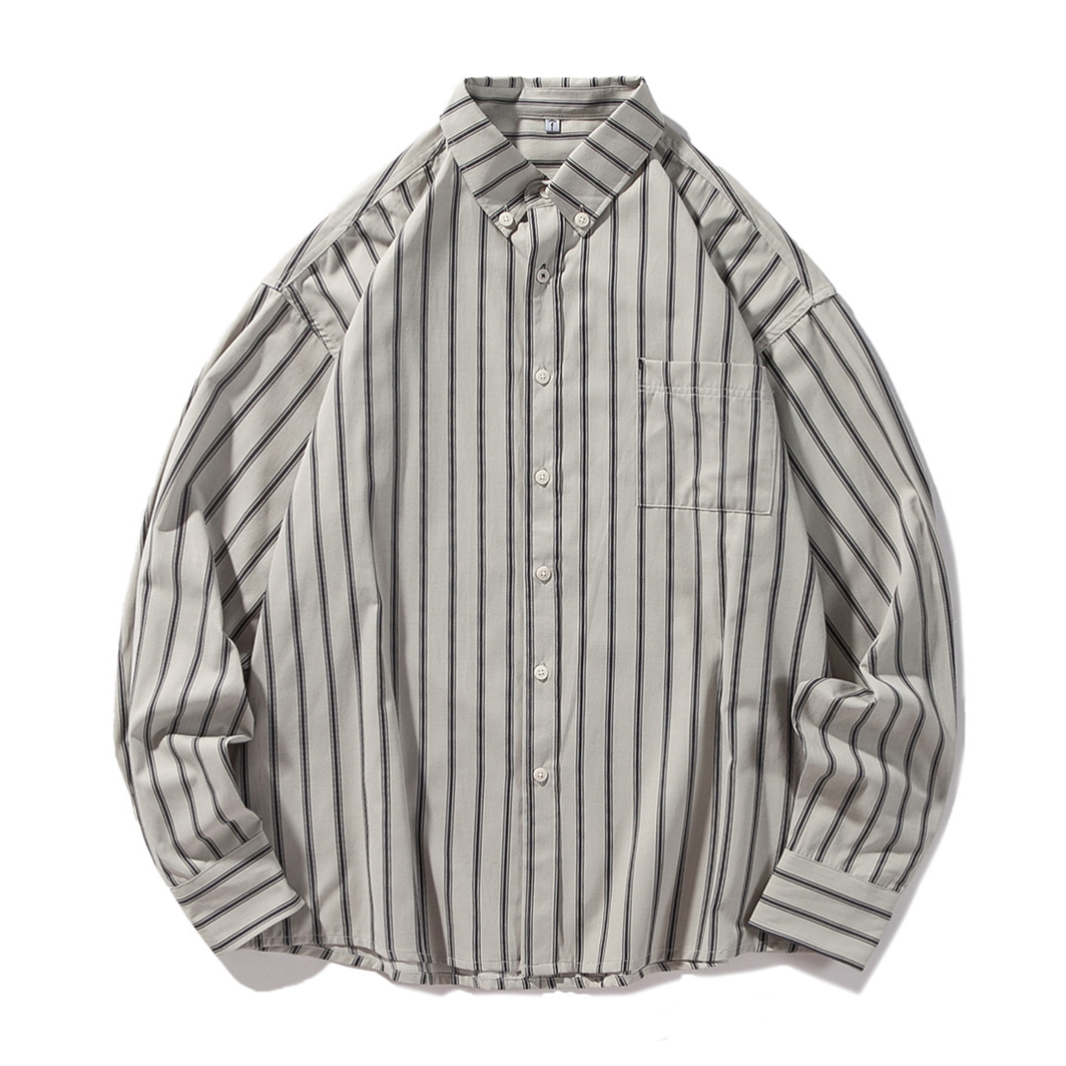 Cotton Poly Double Stripe Shirt N1277 gray