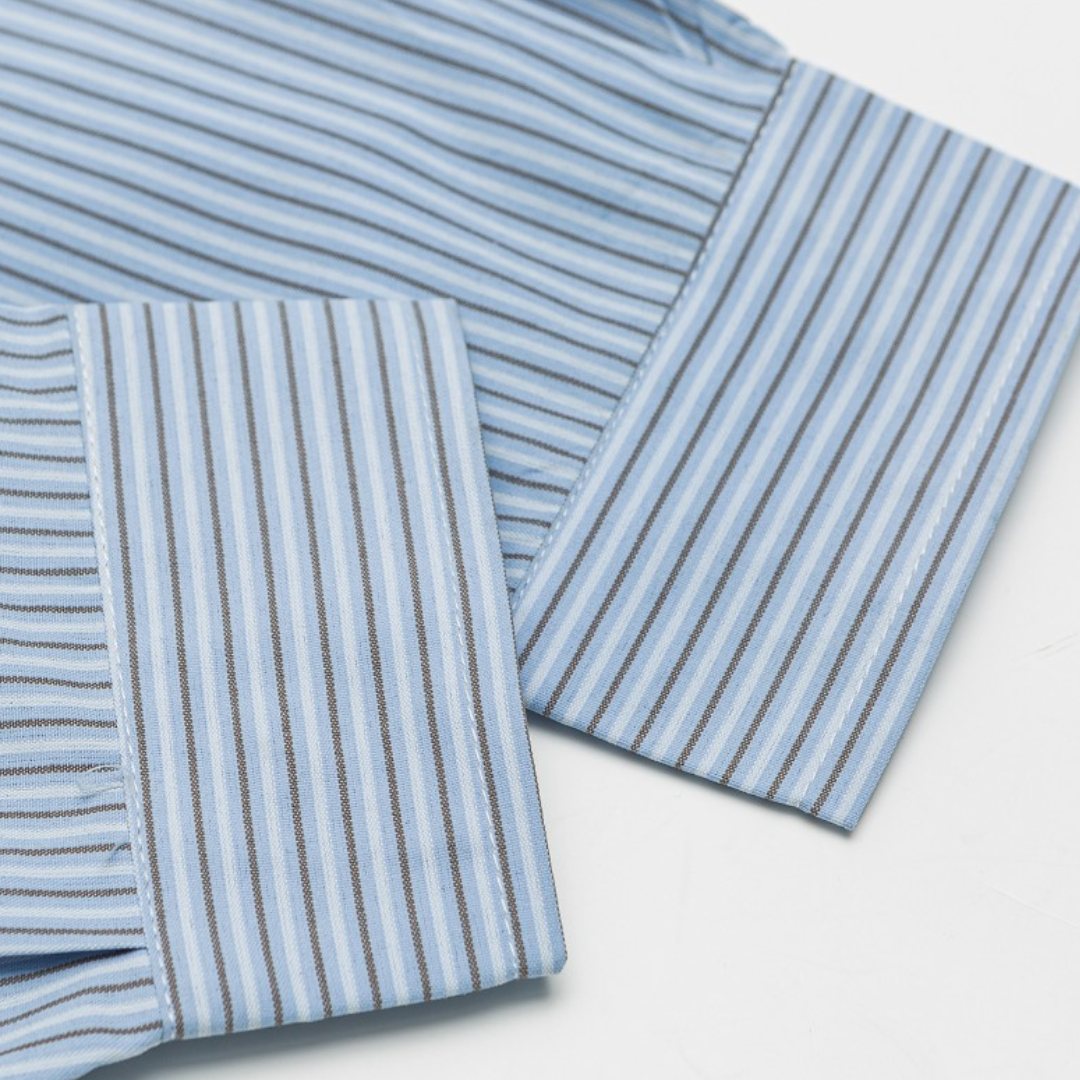 コットンポリ　マルチストライプ　レギュラーシャツ　N1273