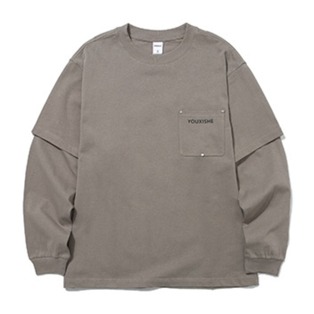 YOUXISHE　フェイクレイヤード　長袖Tシャツ　N033
