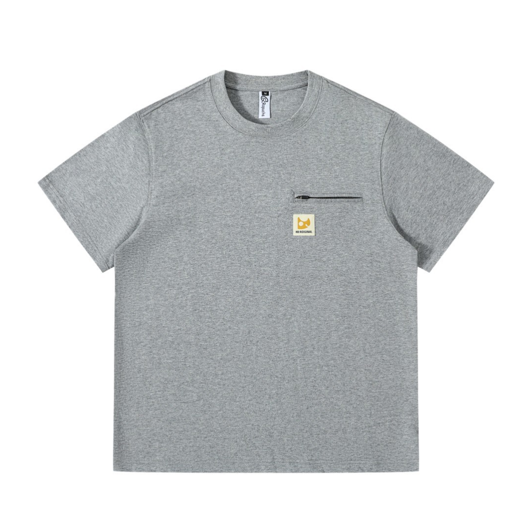 Logo embroidery front zip T-shirt N1618 グレー