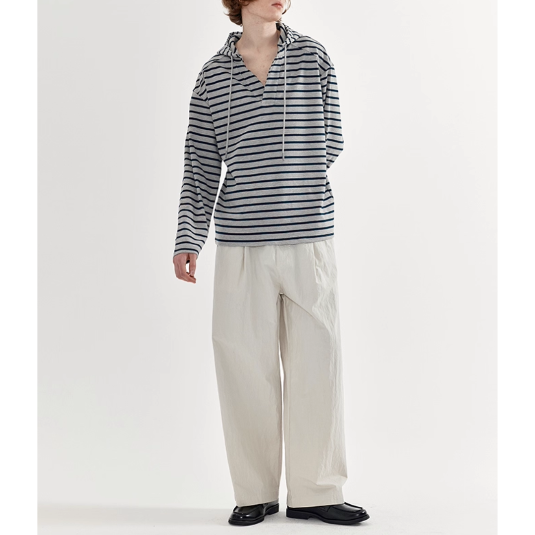 コットンナイロン  タックワイド　ストレートパンツ N733