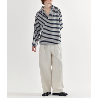 コットンナイロン  タックワイド　ストレートパンツ N733