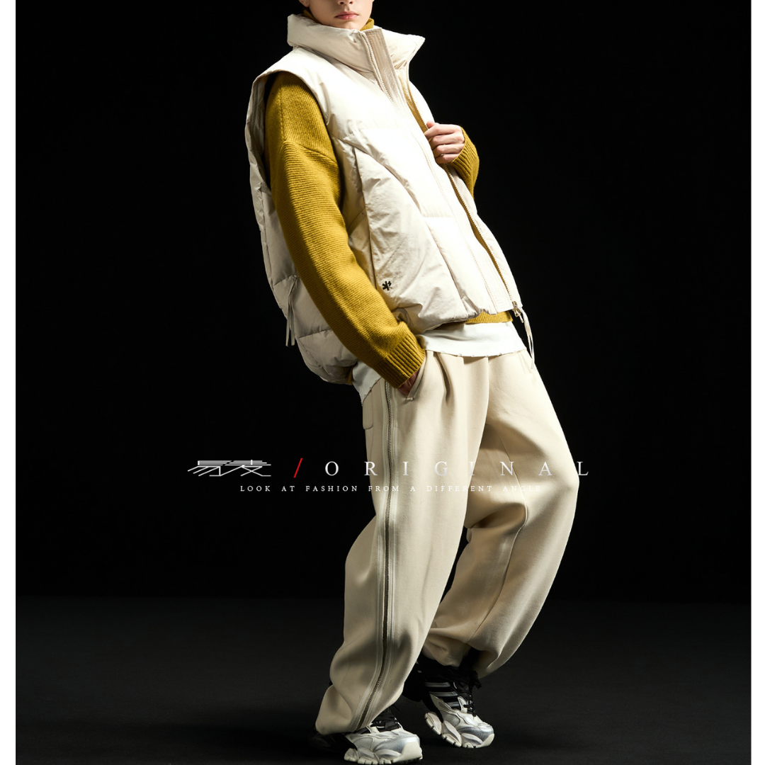 【Y.M.ORIGINAL】ホワイトダックダウン　ZIPスタンドカラー　ベスト　N871