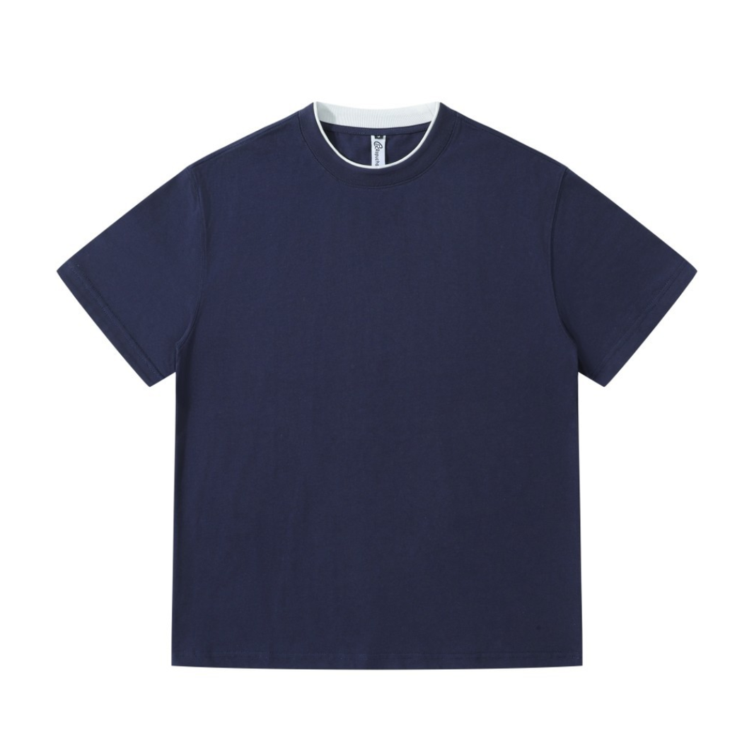 Two-tone Faux Layered T-shirt N1613 ネイビーブルー
