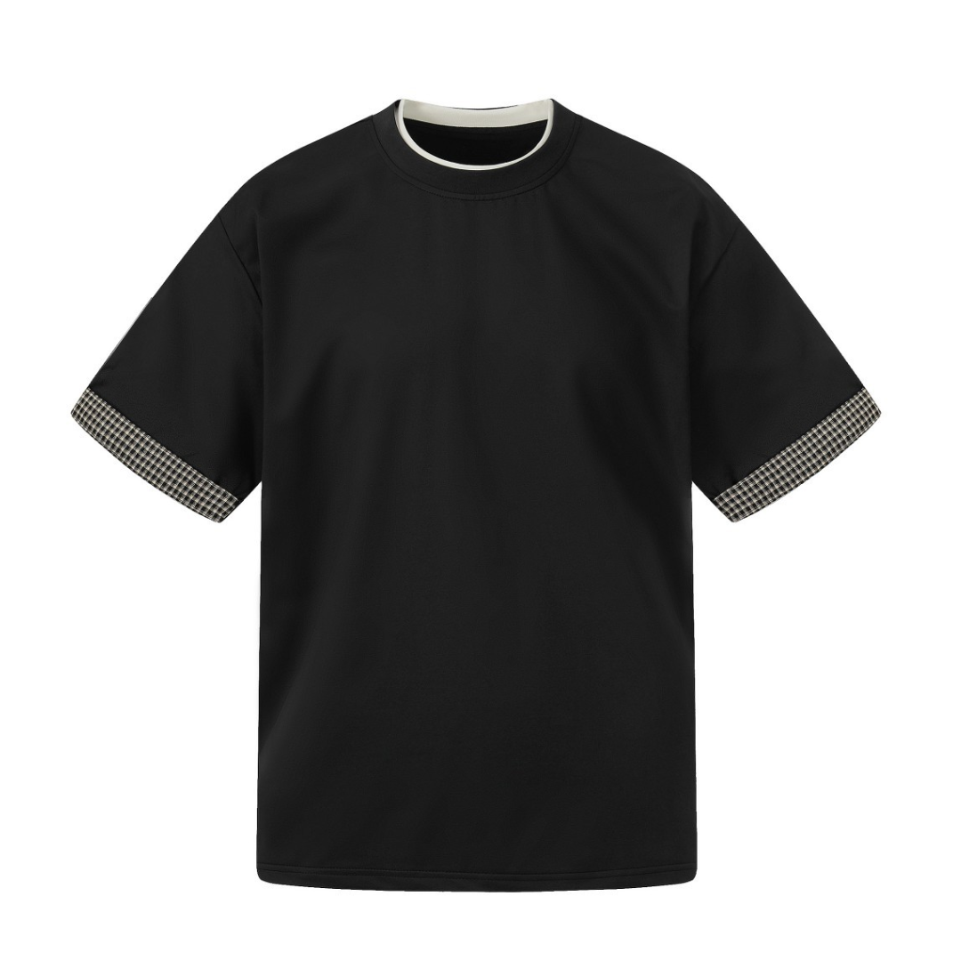 カフスチェック　フェイクレイヤードTシャツ　N1619