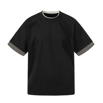 カフスチェック　フェイクレイヤードTシャツ　N1619