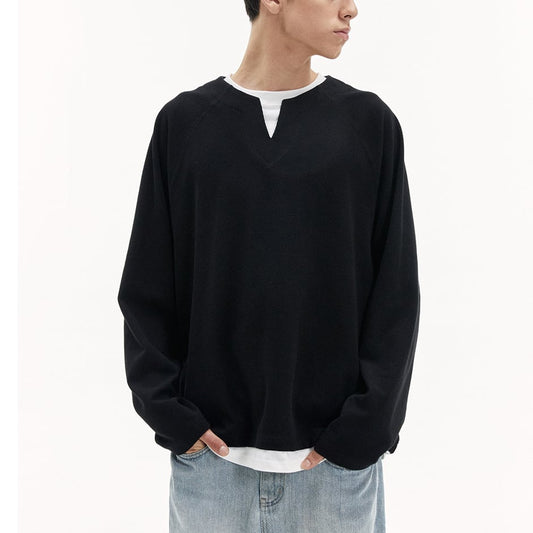 ワッフル　 ヘンリーネック　長袖Tシャツ　B515