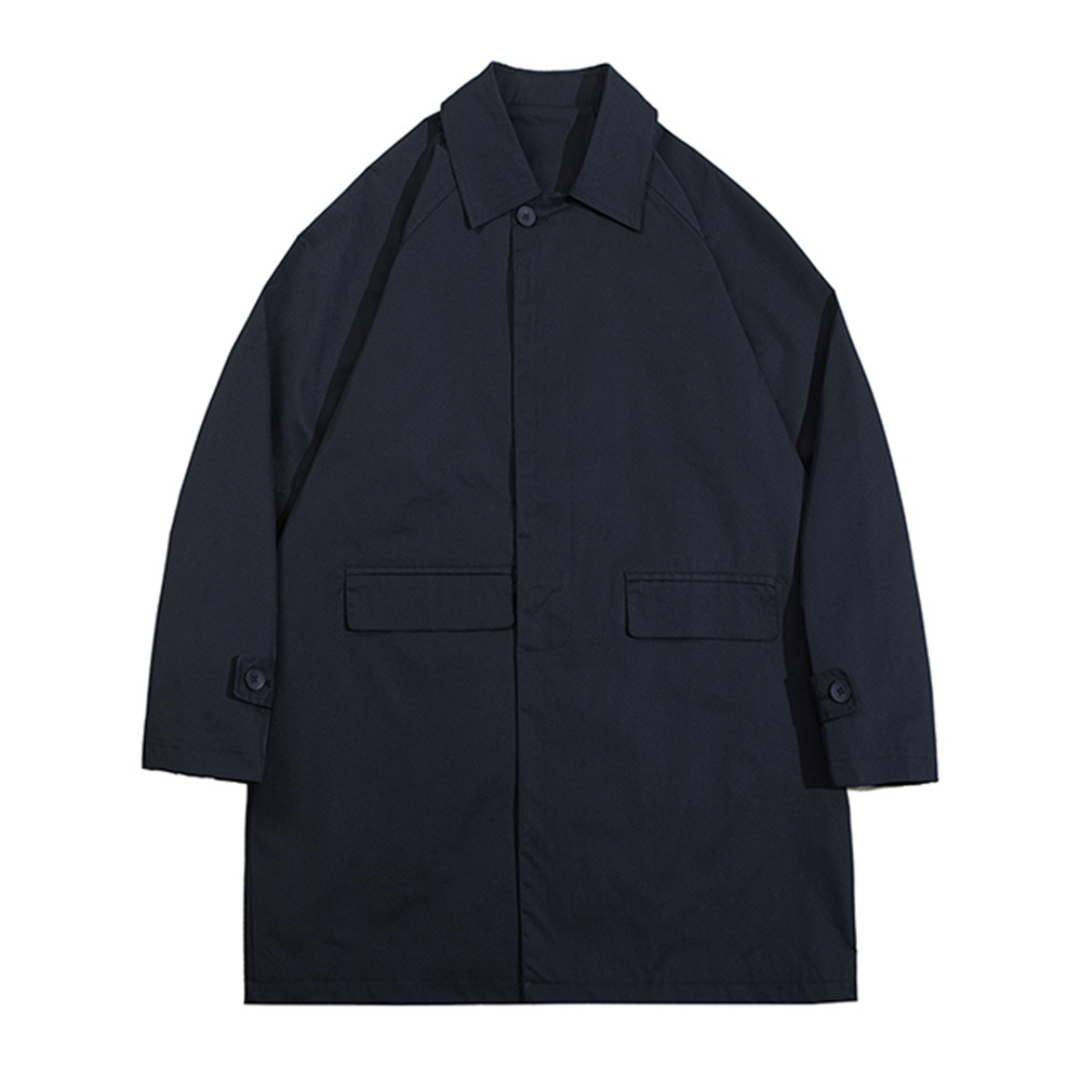 High-Density Polyester Wide Stand Collar Coat N1274 ネイビーブルー