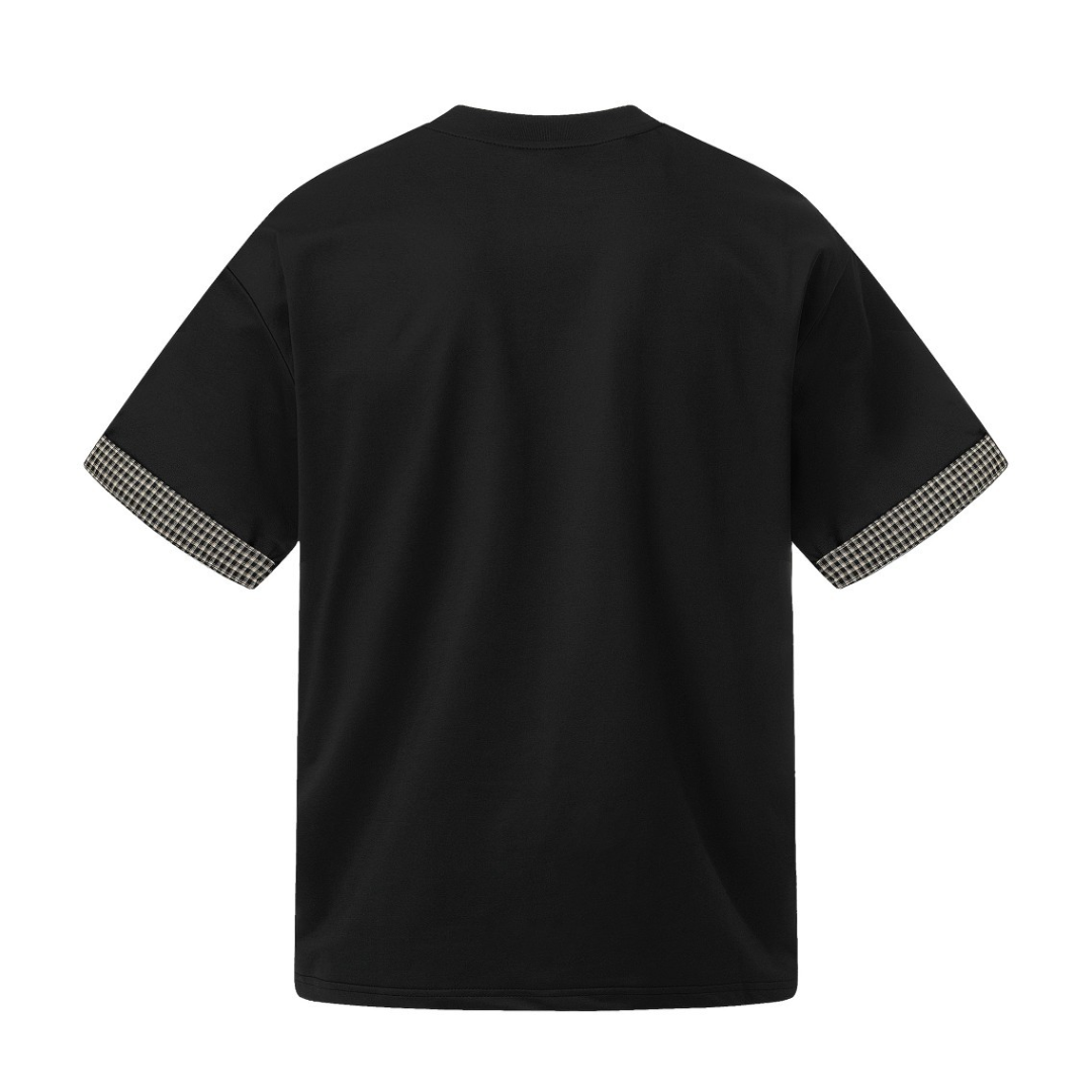 カフスチェック　フェイクレイヤードTシャツ　N1619