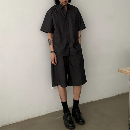 ストレッチツイル　ウエストギャザー　ワイド　ショートパンツ　N505