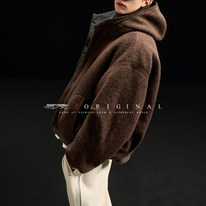 【Y.M.ORIGINAL】ホワイトグースダウン　ツイード　フードジャケット　N845