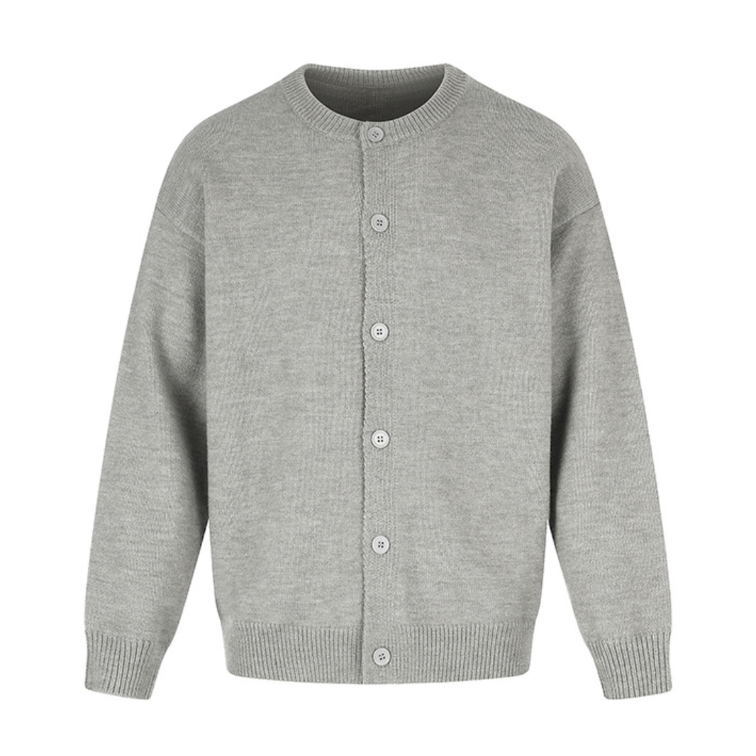 Acrylic Knit Crew Neck Button Cardigan N1691 ライトグレー