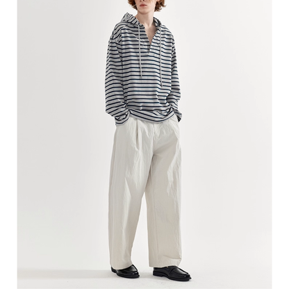 コットンナイロン  タックワイド　ストレートパンツ N733